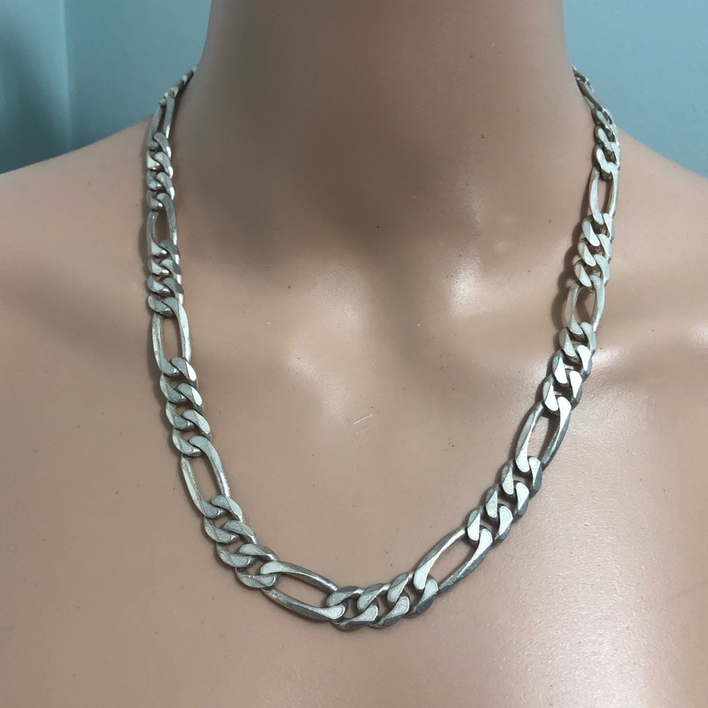 Sterling Silver Figaro Link Italy OTC 20 In Chain Necklace HEAVY 62g